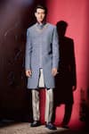 Buy_BUBBER COUTURE_Blue Cotton Silk Embroidery Iron Gate Arturo Sherwani Jacket _at_Aza_Fashions