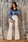 Buy_B'Infinite_Blue Satin Spread Collar Metallic Shirt And Trouser Set_at_Aza_Fashions