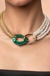 Buy_ISHARYA_White Green Mirror Inter-link Asymmetric Pearl Necklace _at_Aza_Fashions