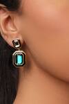 Isharya_Multi Color Crystals And Enamelled Banger Two-tone Drop Earrings_Online_at_Aza_Fashions