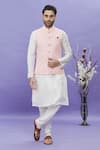 Buy_Aryavir Malhotra_Off White Art Banarasi Silk Embroidered Thread Kurta Set With Bundi _at_Aza_Fashions