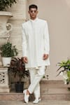 Buy_Bohame_Off White Achkan Jacket Georgette Chikankari Embroidery Sahirah Open Set _at_Aza_Fashions