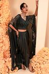 Buy_Adi By Aditya Khandelwl_Blue Net, Satin Sequins, Beads V-neck Embroidered Cape And Draped Skirt Set _at_Aza_Fashions