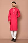 Buy_Samyukta Singhania_Pink Cotton Mandarin Collar Kurta Set _at_Aza_Fashions