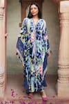 Buy Ruhr India Blue Organza, Silk Velvet Floral Print, Gota And Bead Work V Neck Kaftan at Aza Fashions Buy_Ruhr India_Blue Organza, Silk Velvet Floral Print, Gota And Bead Work V Neck Kaftan _at_Aza_Fashions