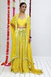 Buy_Shian_Yellow Silk Dupion Embellished Thread Cape Open Sharara Set  _at_Aza_Fashions