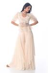 Buy_PIRI INDIA_Ivory Organza, Georgette Embroidery Square Neck Hand Top And Palazzo Set _at_Aza_Fashions