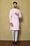 Buy_Aryavir Malhotra_Pink Silk Blend Embroidery Chikankari Kurta With Pant _at_Aza_Fashions