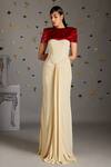 Buy_Gauri Dhawan_Beige Velvet And Crepe Crimp Gown One Shoulder & Jacket Round & Short Set _at_Aza_Fashions