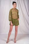 Buy_Seesa_Green Organza Silk Plain Shorts _at_Aza_Fashions