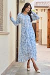 Buy_Palak & Mehak_Ivory Pure Crepe Printed Flower Spread Collar Lily Dress _at_Aza_Fashions