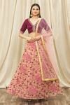 Buy_Nazaakat By Samara Singh_Wine Net Floral Blossom Lehenga Set With Zari Border Blouse_at_Aza_Fashions