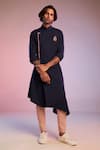 Buy_S&N by Shantnu Nikhil_Blue Terylene Embroidery Thread Draped Kurta _at_Aza_Fashions