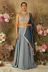 Buy_RIA SHAH LABEL_Blue Lehenga And Blouse Poly Crepe Geometric Print Set With Organza Dupatta _at_Aza_Fashions