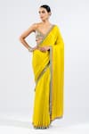 Buy_Vvani by Vani Vats_Green Saree - Satin Chiffon Embellished Mirrors Plunge Neck With Sequin Blouse _at_Aza_Fashions