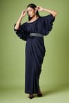 Buy_Aakaar_Blue Crystals Drop Shoulder Draped Gown With Belt For Kids_at_Aza_Fashions