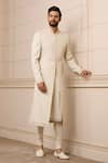 Buy_Tarun Tahiliani_Ivory Kurta  Cotton Silk Embroidery French Knot Texture Sherwani Set _at_Aza_Fashions