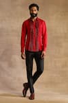 Buy_Raghavendra Rathore Jodhpur_Red Silk Embroidered Geometric Pattern Shirt_at_Aza_Fashions