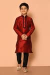 Buy_Petite Pomme_Maroon Silk Embroidery Floral Kurta And Churidar Set _at_Aza_Fashions