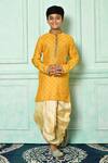 Buy Petite Pomme Yellow Denim, Silk Embroidery Kurta And Dhoti Pant Set at Aza Fashions Buy_Petite Pomme_Yellow Denim, Silk Embroidery Kurta And Dhoti Pant Set _at_Aza_Fashions