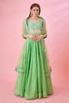 Buy_Shyam Narayan Prasad_Green Modal Satin Chanderi Jacquard Geometric Pattern Lehenga Set_at_Aza_Fashions