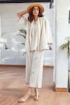 Buy_HOUSE OF FETT_Ivory Organic Cotton Embellished Stripe Pattern And Cord Lace Havana Pant Set _at_Aza_Fashions