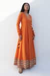 Buy_Nadima Saqib_Orange Chanderi Jacquard Printed Floral V Neck Angrakha Anarkali _at_Aza_Fashions