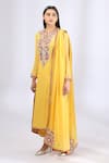 Buy_Neha Gursahani_Yellow Georgette Embroidery Zardozi Round Yoke Kurta Set _at_Aza_Fashions