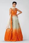 Buy_Suruchi Parakh_Orange Georgette Asymmetric Blouse Lehenga Set_at_Aza_Fashions