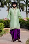 Buy_Hilo Design_Green Dupion Silk Embroidered Zardozi Work Kurta Dhoti Pant Set _at_Aza_Fashions