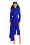 Buy_NOTEBOOK_Blue Terry Rayon Shirt Collar Asymmetric Top And Pant Set _at_Aza_Fashions