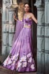 Buy_NEHA SAXENA_Purple Modal Silk Hand Painted Embroidered Corset Top Lehenga Set  _at_Aza_Fashions