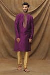 Buy_Samyukta Singhania_Magenta Kurta Jacquard Banarasi Brocade Garden Pattern And Churidar Set _at_Aza_Fashions