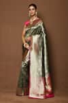 Buy_Nazaakat by Samara Singh_Grey Banarasi Katan Woven Floral Saree_at_Aza_Fashions