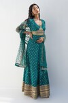 Buy_Nadima Saqib_Green Zari Jacquard Chanderi Embroidery Mirror V Resham And Anarkali _at_Aza_Fashions