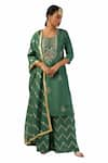 Buy_Meghna shah_Green Dola Silk Hand Printed Stones Round Palazzo Set With Embroidered Kurta _at_Aza_Fashions