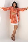 Buy_Kritika Madan Label_Orange Royal Georgette Printed Checkered Banana Crepe Skirt Set _at_Aza_Fashions