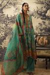 Buy_Kalista_Green Crepe Printed And Embroidered Floral V Collar Riah A-line Kurta Set _at_Aza_Fashions