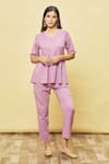 Buy_Khwaab by Sanjana Lakhani_Purple Cotton Embroidery Kantha Stitchline V Neck Top And Pant Set _at_Aza_Fashions