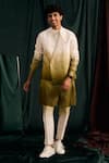 Buy_Project Bandi_Green Satin, Linen Ombre Bundi And Kurta Set _at_Aza_Fashions