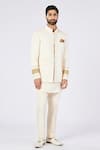 Buy_S&N by Shantnu Nikhil_Off White Poly Blend Embroidered Zari Sleeve Bandhgala _at_Aza_Fashions