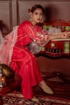 Buy_Lahario_Red Kurta Pure Silk Embroidered Sequin Round Madkan Sleeve Palazzo Set_at_Aza_Fashions