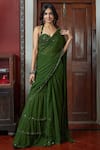 Buy_Arpita Mehta_Green Georgette Embroidery Mirror Halter Pre-draped Tiered Saree With Blouse _at_Aza_Fashions