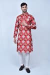 Buy_Arihant Rai Sinha_Orange Kurta Cotton Silk Printed Patola Patterns Elephant Set _at_Aza_Fashions