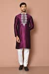 Buy_Samyukta Singhania_Purple Cotton Embroidery Full Sleeve Kurta Set _at_Aza_Fashions