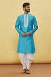 Buy_Arihant Rai Sinha_Blue Silk Embroidery Thread And Mirror Kurta & Dhoti Pant Set _at_Aza_Fashions