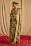 Buy_Paaprika_Green Pure Silk Handwoven Mughal Mehraab Jaal Floral And Banarasi Saree _at_Aza_Fashions