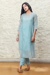 Buy_Tatwa_Blue Handloom Cotton, Viscose, Silk Sequins, Zari Chanderi Kurta And Pant Set _at_Aza_Fashions