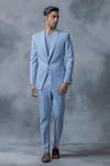 Buy_Sarab Khanijou_Sky Blue Cotton Plain Pintucked Blazer And Pant Co-ord Set _at_Aza_Fashions