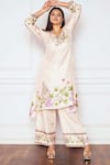 Buy_Sakshi Girri_Ivory Dupion Silk Printed Floral V Neck Kurta And Palazzo Set  _at_Aza_Fashions